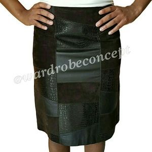 VINTAGE 100% Leather knee-length Skirt